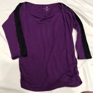 NY&C Purple Swoop neck shirt; Black Lace Detail
